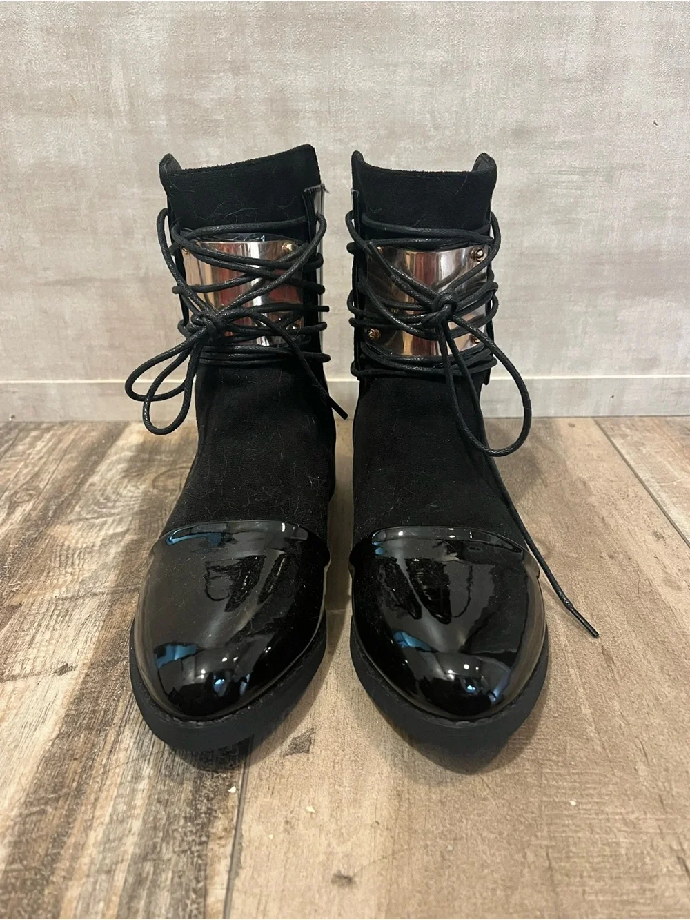 Black Fabric Booties with Metal Accent